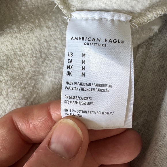 American Eagle AE Men's Long Sleeve Pullover Hoodie Cream Medium Spell-Out Arm - Picture 7 of 15